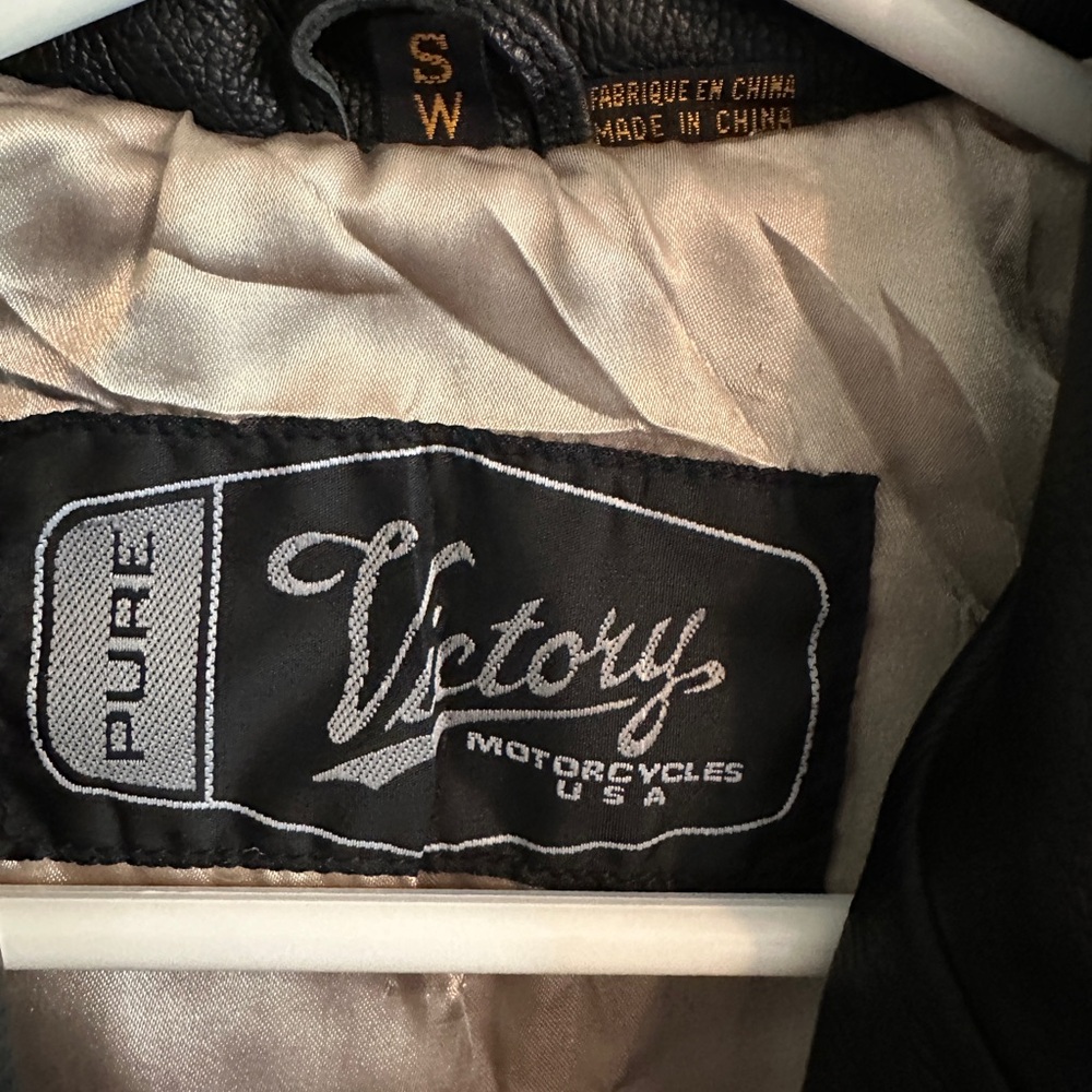 Pure Victory Black Leather Jacket with White embroidered Detailing - Picture 2 of 16